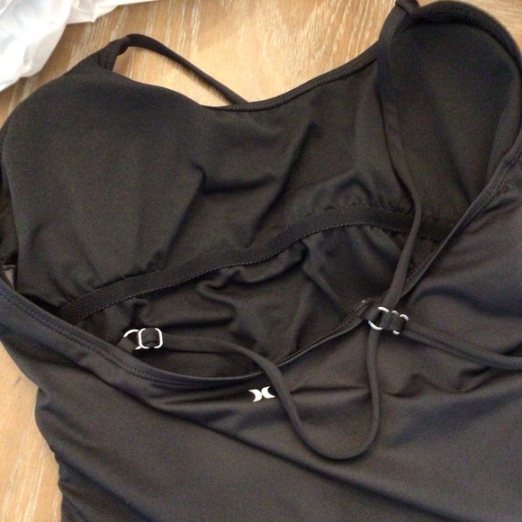 Hurley Womens Black Classic Logo Print Cinch Sides One Piece Swimsuit Size XL - Picture 5 of 9